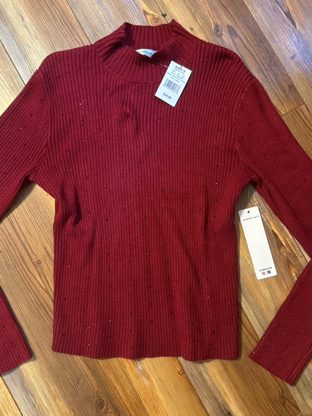 Madden girl Women's Ribbed Mock Neck Sweater - Burgundy